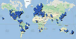 Map showing developers with their countries participating in Global game jam