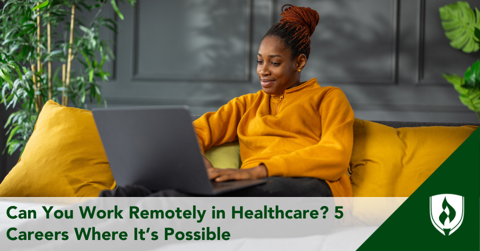 A healthcare professional works from her laptop at home