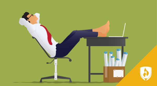 illustrated business man barefoot and feet up on desk