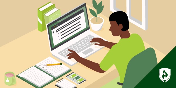 illustration of a student working a desk looking peaceful represetngin test anxiety tips