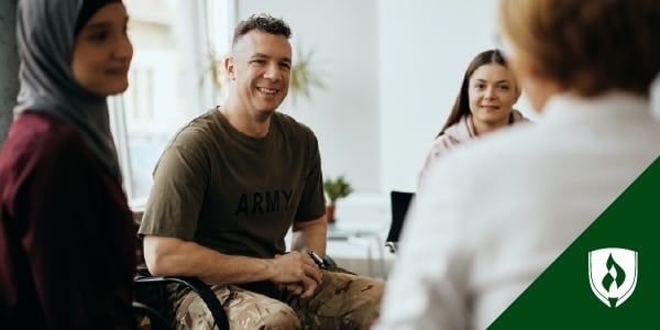 photo of military members in a college support center for students pursuing college after military