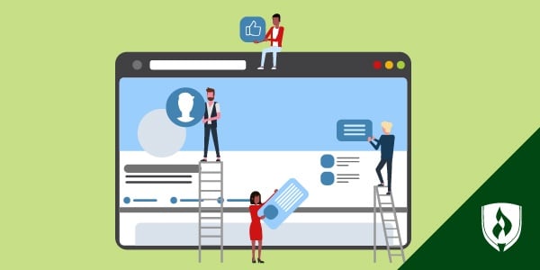illustration of professionals building a linked in profile with ladders representing linkedin advice for job seekers