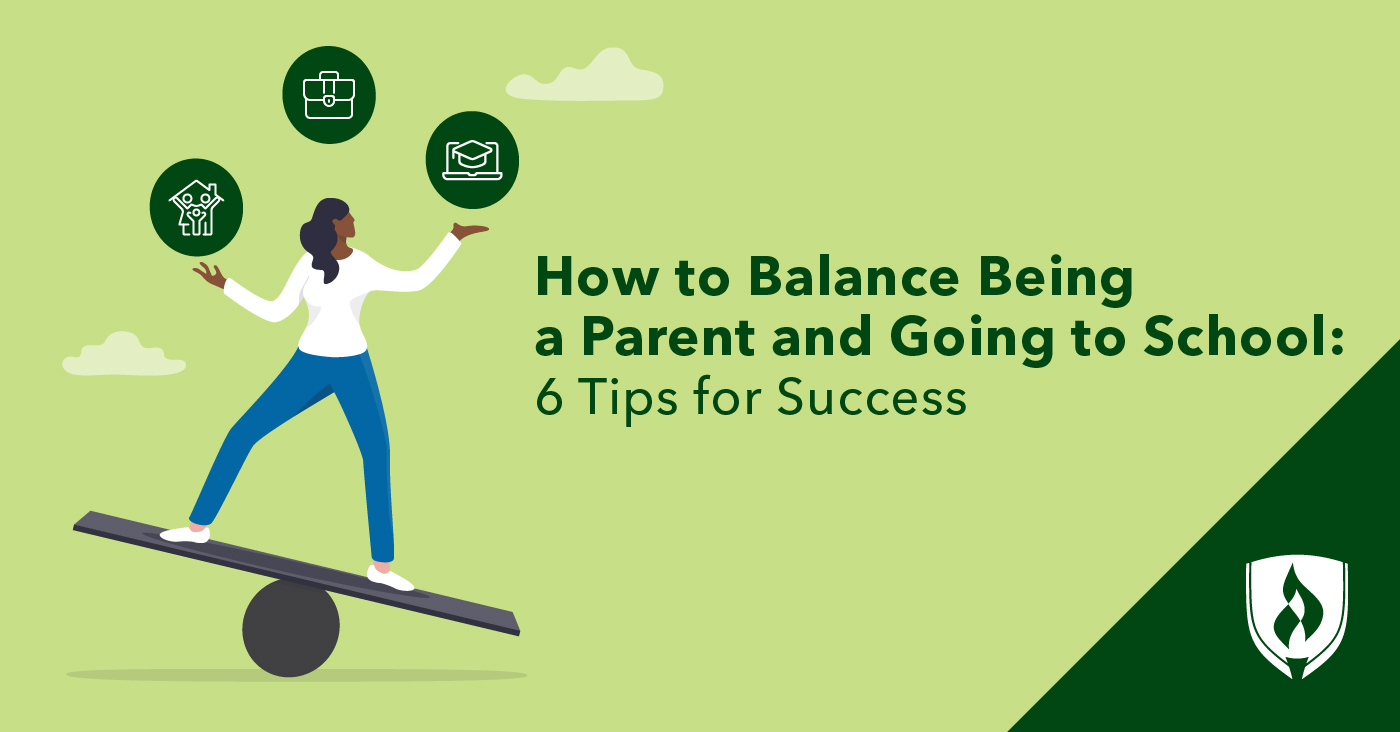 illustration of a mom trying to balance representing parents going back to school