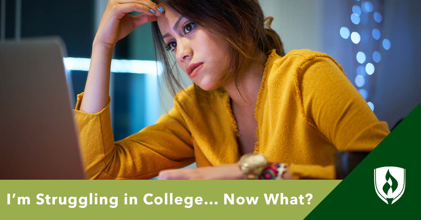photo of a college student looking stressed representing 'i'm struggling in college' 