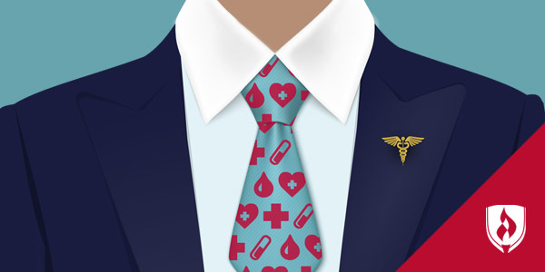 illustrated man with business suit and healthcare tie on