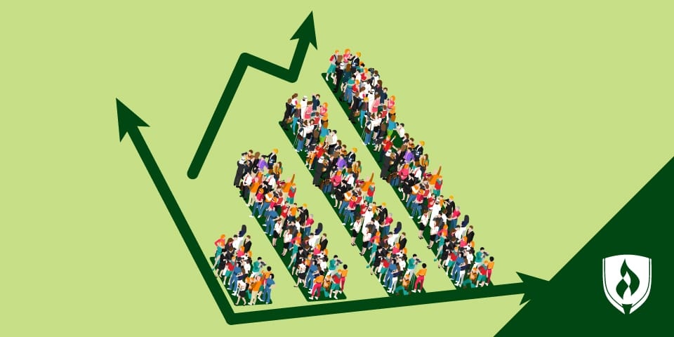 illustration of a crowd within a graph representing market research analyst