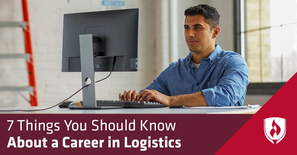 Photo of a logistics professional working at a computer