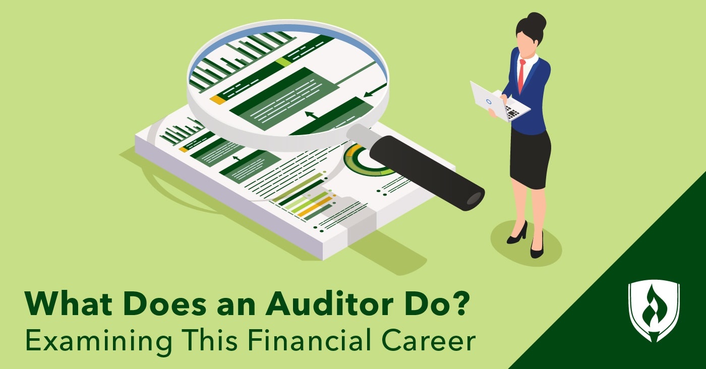 illustration of a an auditor working at a desk representing what does an auditor do
