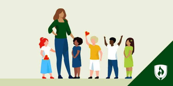illustration of a teacher and some preschool students represnting why become a teacher