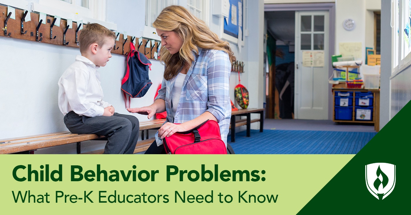 photo of an ece educator talking with a preschooler having child behavior problems 