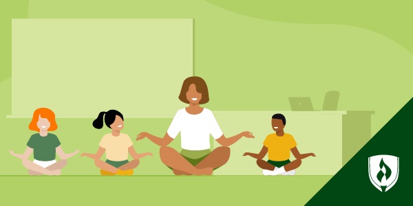 illustration of a preschoolers doing yoga with an instructor representing preschool calm activities 