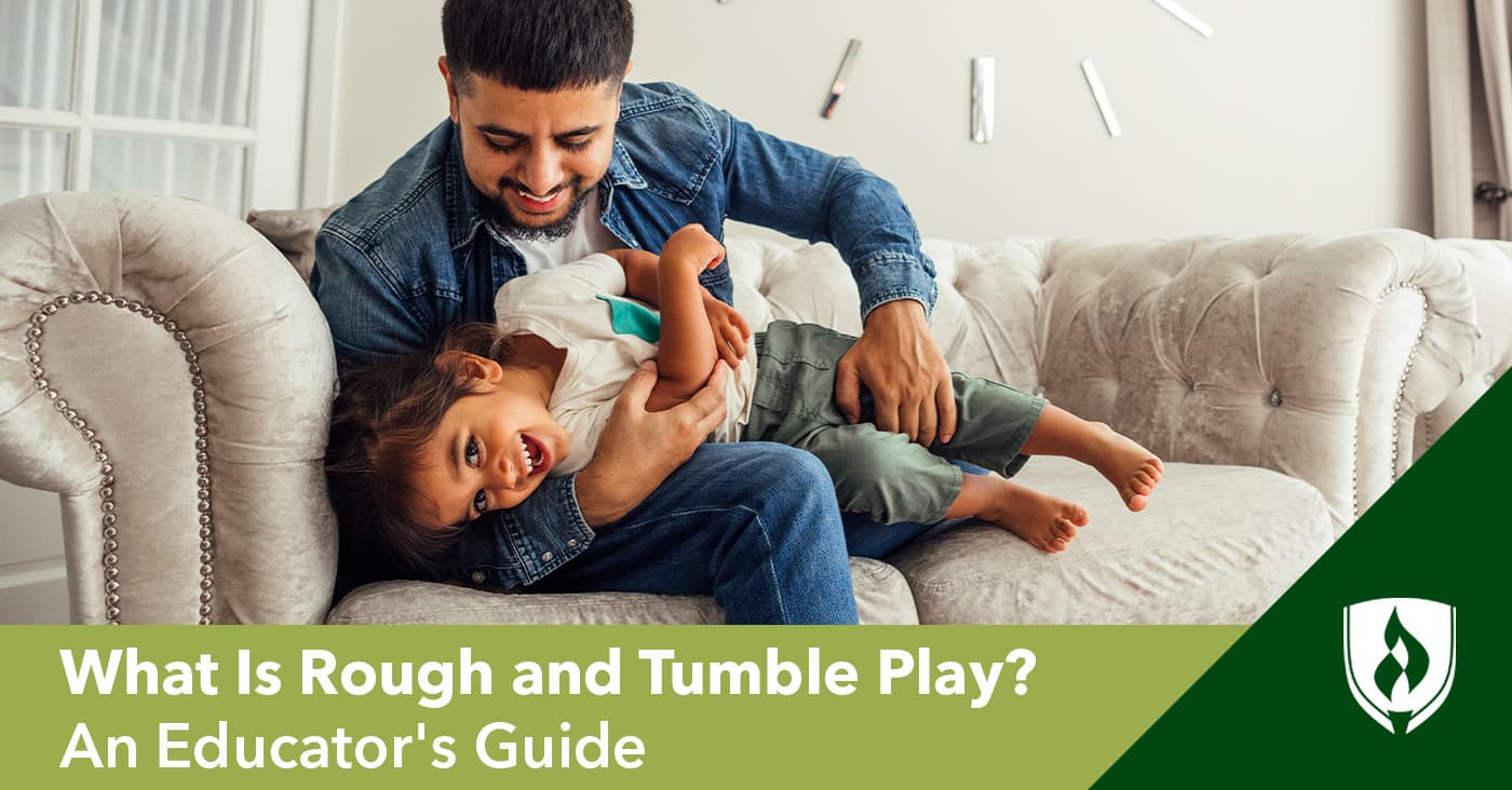 photo of a kid and adult playing representing rough and tumble play