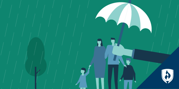 illustration of an umbrella covering a family in the rain