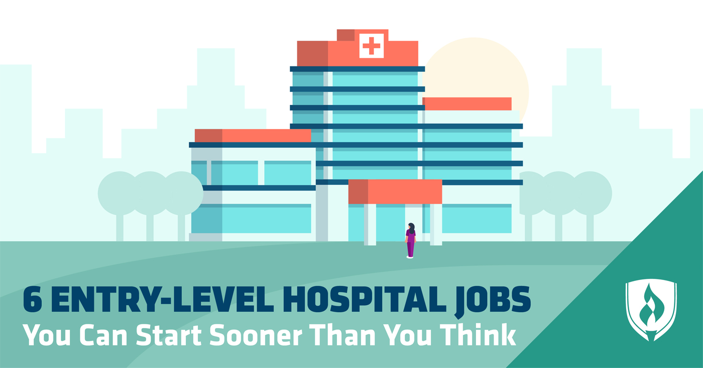 Illustration of a healthcare worker standing outside of a hospital.