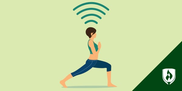 Illustration of woman doing yoga with Wi-Fi lines radiating from her.