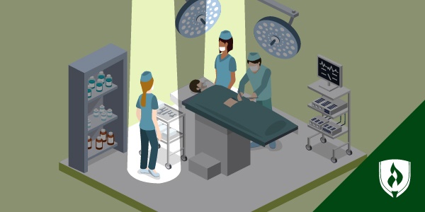 illustration of surgiclal technologists in the OR with spotlights on them