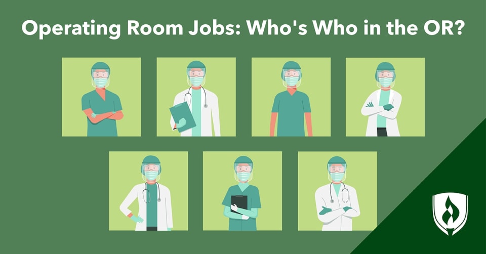 illustration of different professionals in operating room jobs 