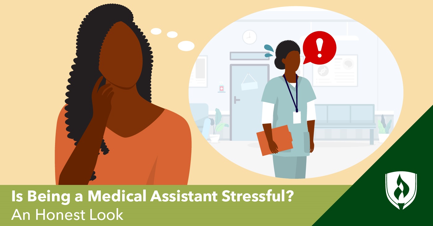 illustration of a person imagining being stressed as a medica assistant representing is being a medical assistant stressful