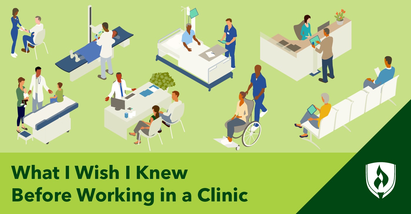 illustrations representing differents healthcare jobs in a clinic representing working in a clinic