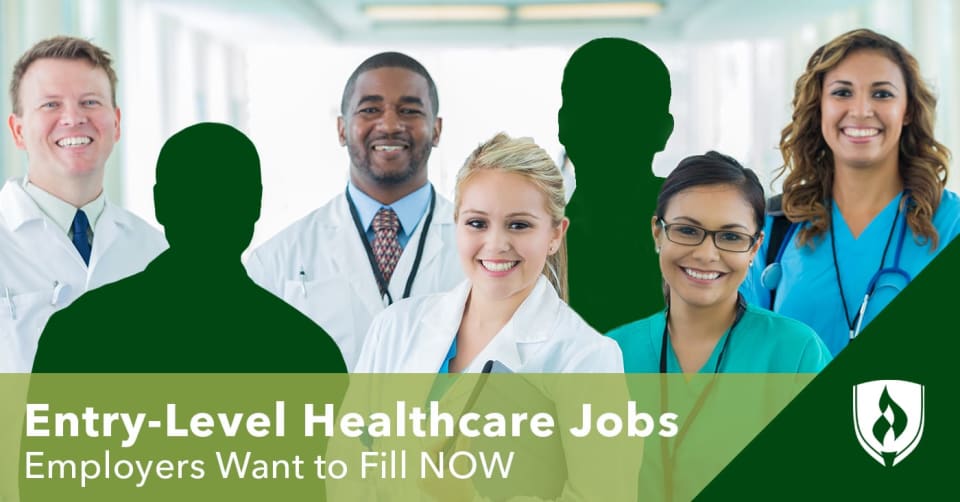 Photo of a group of healthcare professionals with two to-be-filled silhouettes among them.