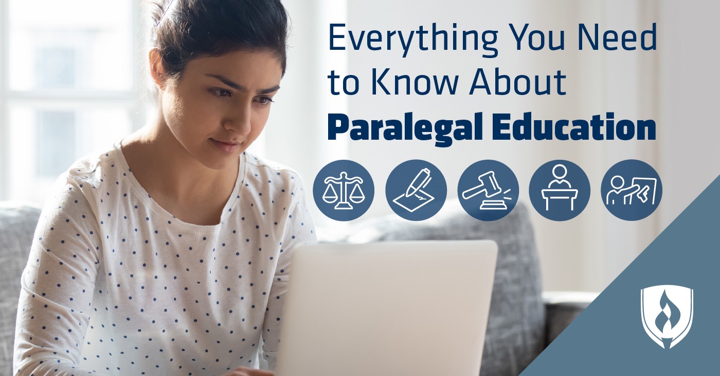 Young woman on laptop considering her paralegal education options 