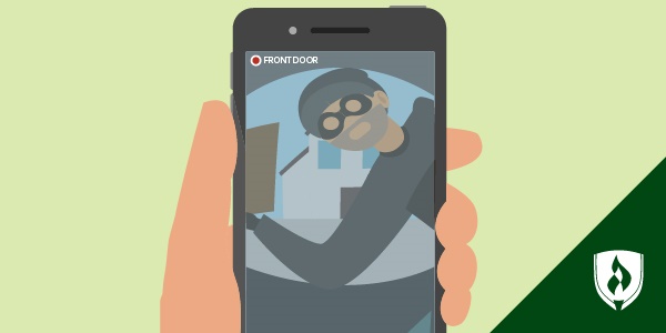 illustration of an iphone security app camera with a robber in the frame