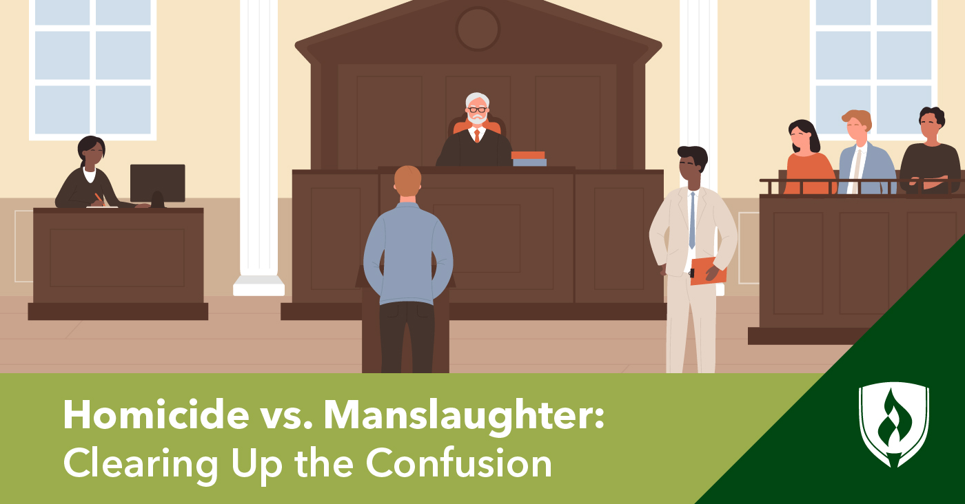 illustration of a courtroom with someone being sentenced representing homicide vs manslaughter 