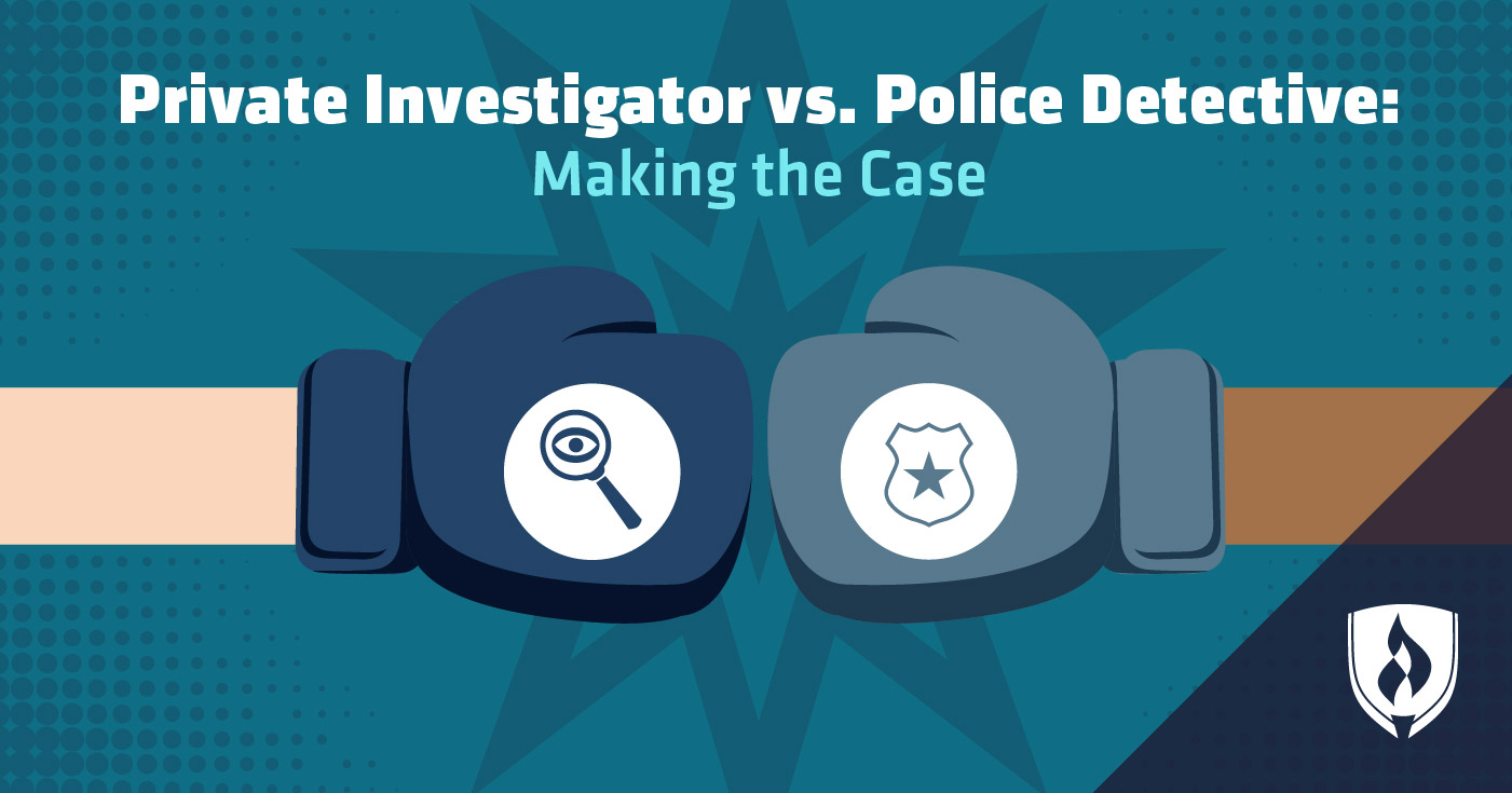 illustrated boxing gloves with private investigator and police detective icons