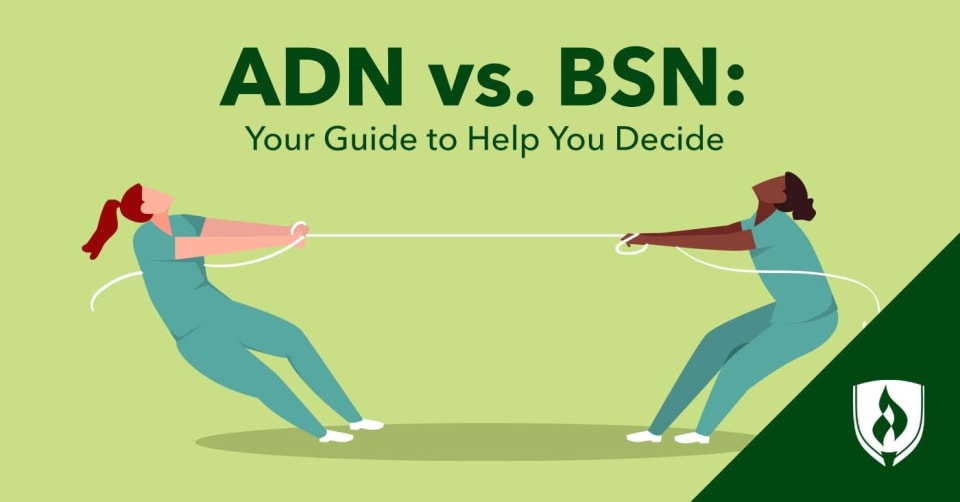 illustration of two nurses playing tug-of-rope representing adn vs bsn