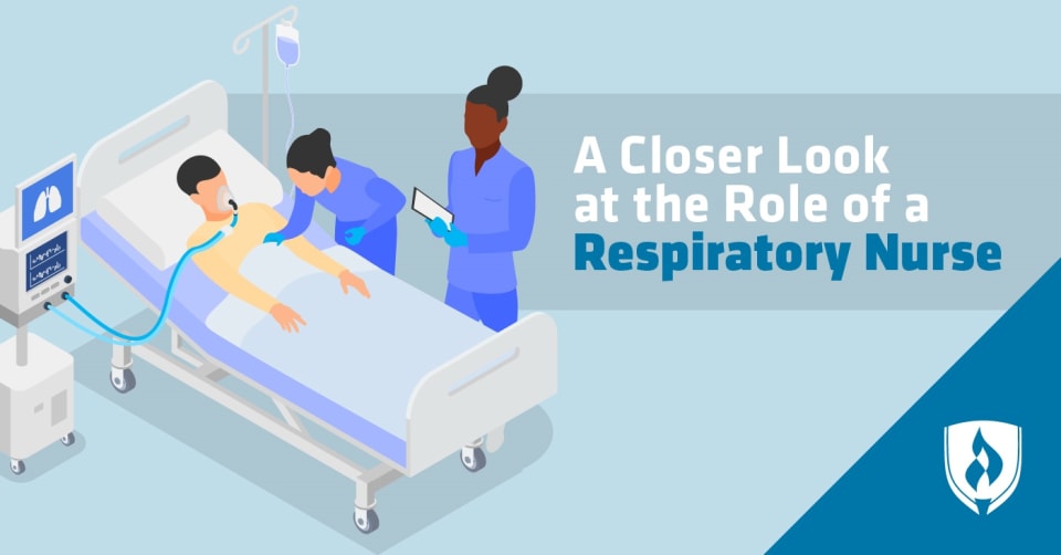 illustration of a respiratory nurse at the bedside of a patient on a ventilator