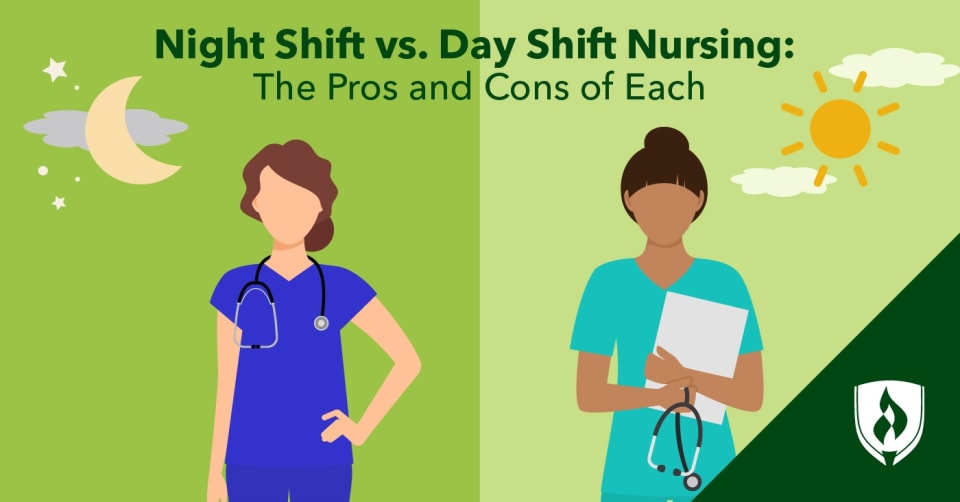 illustration of two nurses one at night and one in the morning representing day shift vs night shift