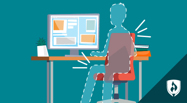 outlined illustration of a student in front of a screen