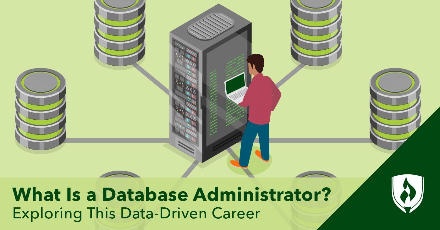 illustration of a database administrator with a laptop representing what is a database administrator