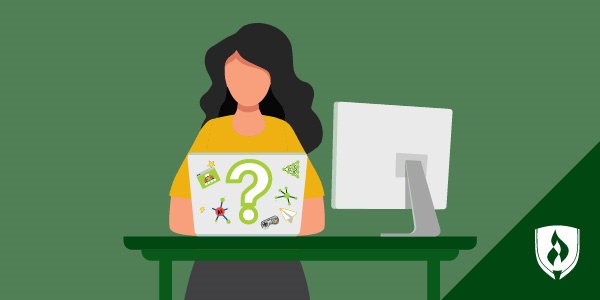 illustration of a software developer working at a laptop with a question mark on it representing how much do software developers make