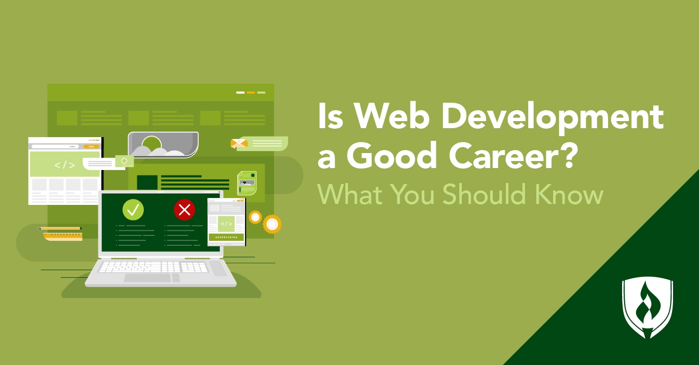 illustration of a laptop and web develpment symbols representing is web development a good career