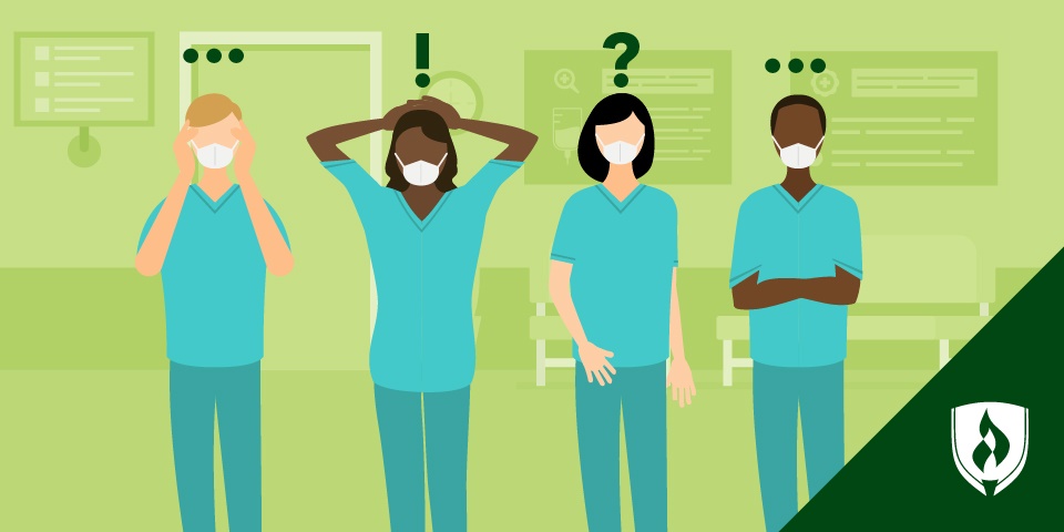 illustration of nurses in scrubs looking shocked