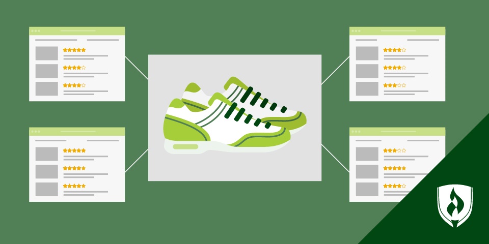 illustration of shoes with reviews representing what is the affiliate marketing
