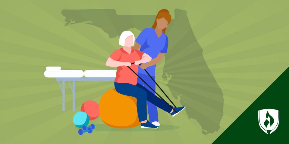 illustration of a physical therapist assistant helping a patient with their exercises