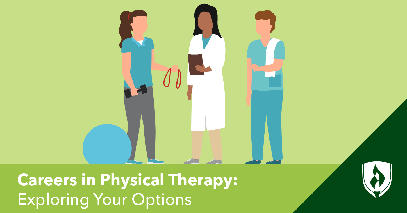 illustration of a physical therapist, physical therapist assistant and pt aide representing physical therapy careers