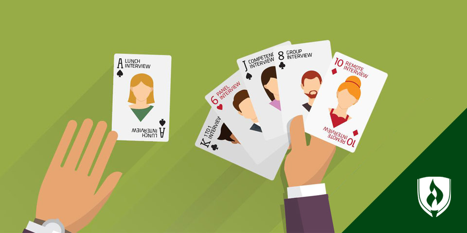illustrated person playing cards of job interviews