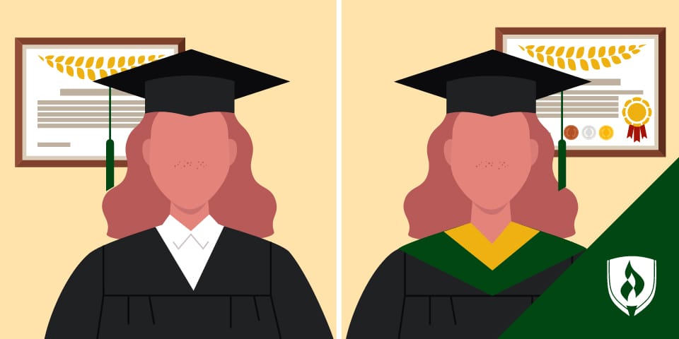 Illustration of a woman in a graduation cap and gown.