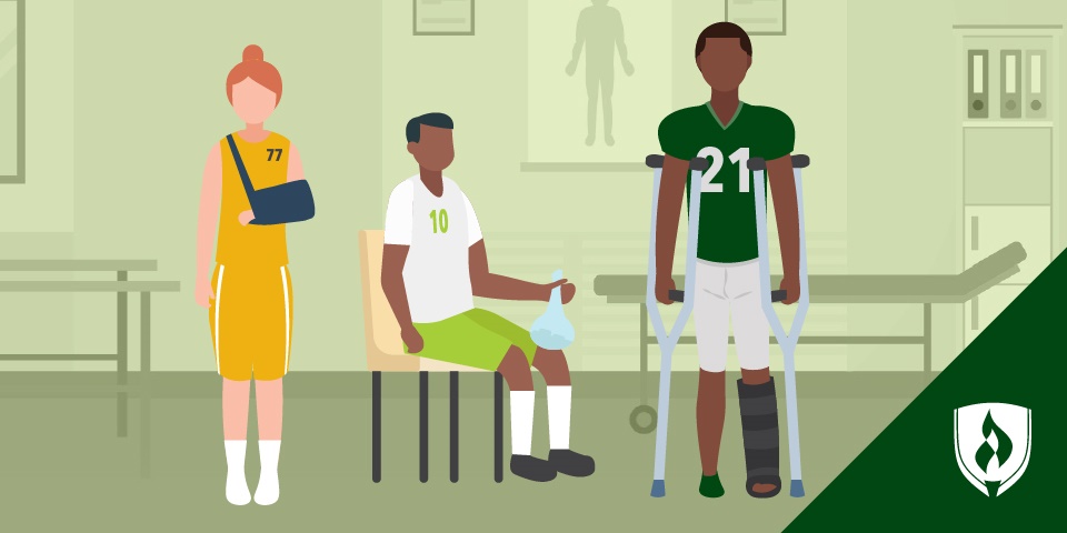 illustration of three athletes with common sports injuries