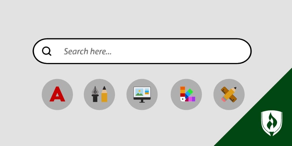illustration of a search engine with design icons underneath