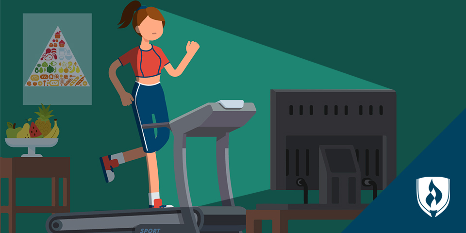 illustration of woman watching tv while on treadmill