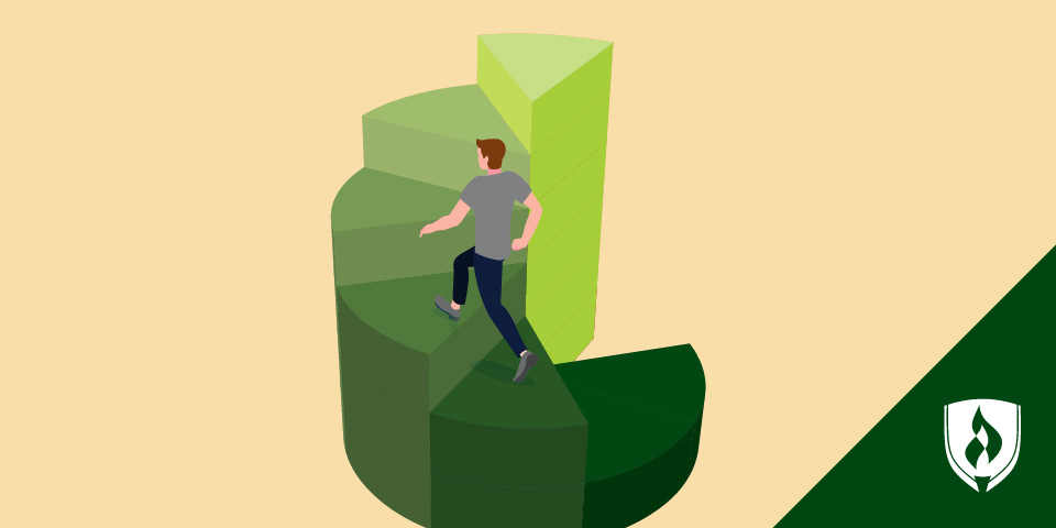 illustration of man climbing up steps representing how to become a data analyst