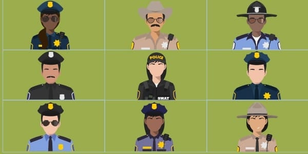 illustration of different types of police officers in police ranks