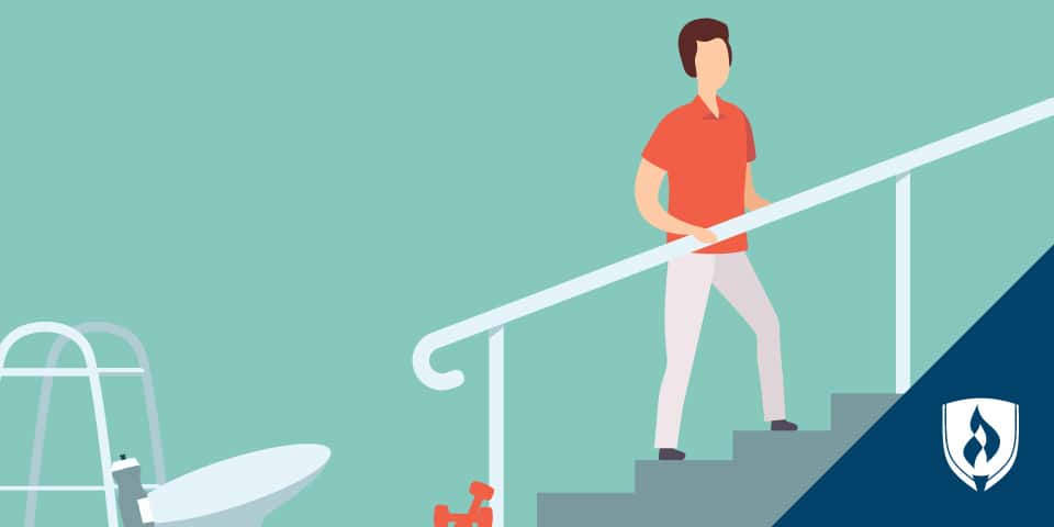 illustration of person walking up stairs with handrail