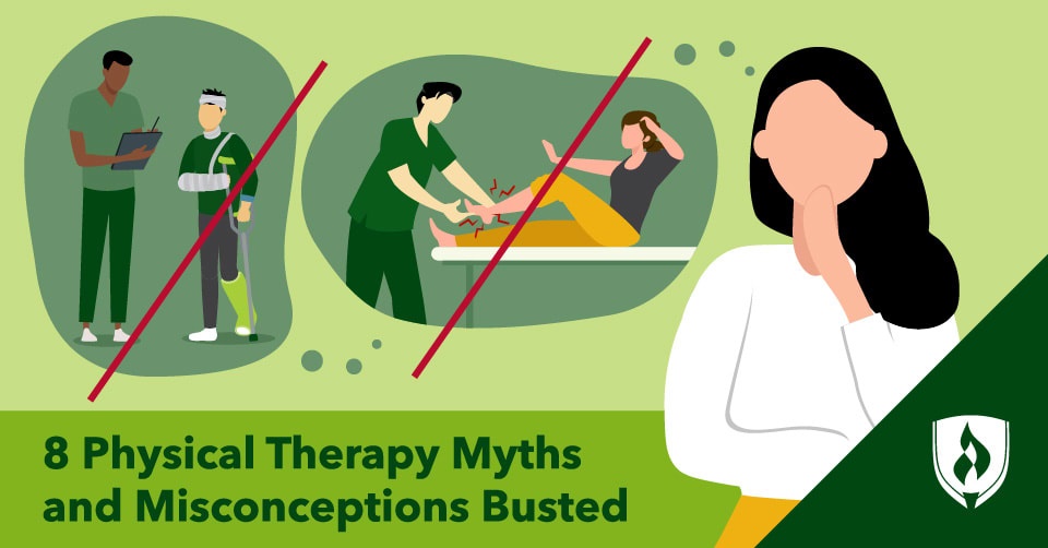 images of physical therapists and patients with red x marks over them representing physical therapy myths