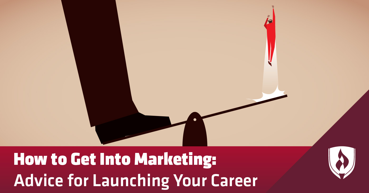 illustrated marketing professional being launched