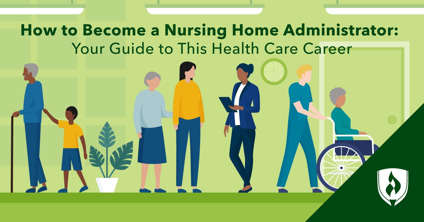illustration of a nursing home administrator and nursing home residents 